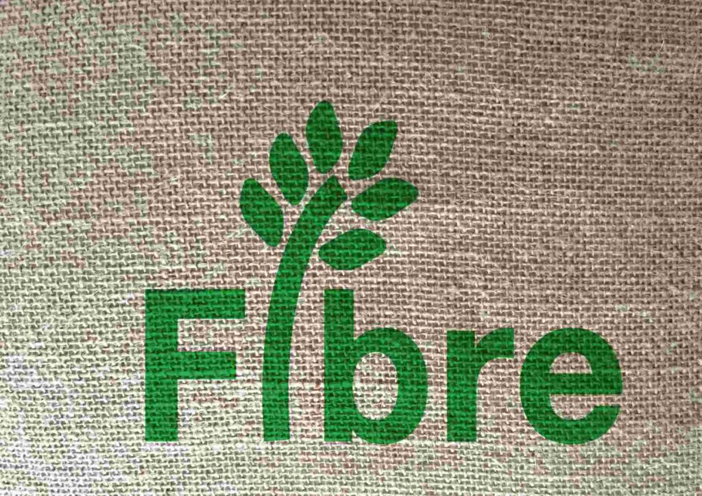 Nutrition For Runners 10 Close-up of the word "fibre" printed on a sack, emphasising its importance in nutrition and health.