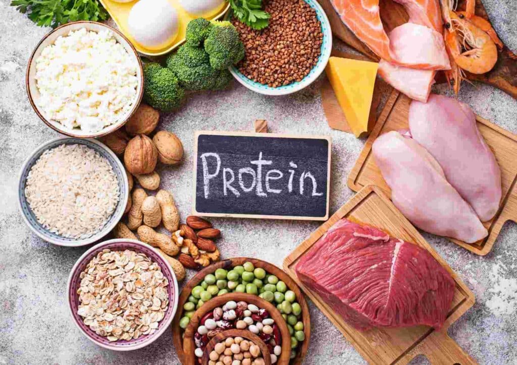 Nutrition For Runners 4 A table displaying various protein-rich foods with the word "protein" prominently featured.