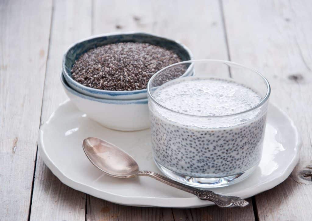 Do Chia Seeds Help With Weight Loss? 2 Chia seeds displayed in a small bowl, highlighting their texture and nutritional benefits of omega-3 fatty acids and fibre.