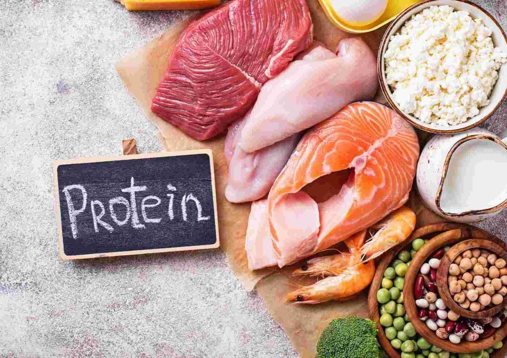 How to Tighten Skin After Weight Loss Naturally 5 A table displaying various protein-rich foods, with the word "protein" prominently featured.