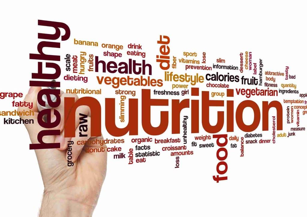 How to Tighten Skin After Weight Loss Naturally 4 A hand holds a word cloud prominently featuring the word "nutrition" among various related terms.