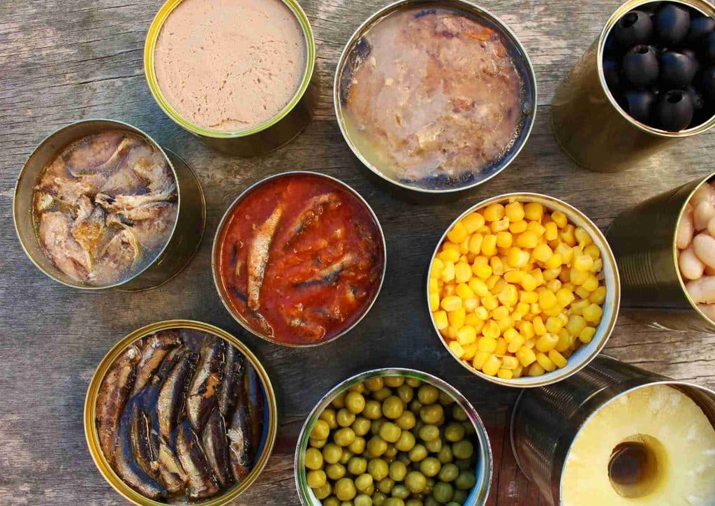 The Best Foods for Weight Loss 17 A circular arrangement of various canned foods, showcasing different labels and colours.