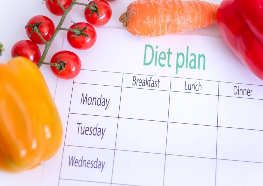 Nutritionist vs Clinical Nutritionist: What's the Difference? 3 A colourful diet plan featuring fruits, vegetables, grains, and proteins, promoting healthy eating habits and balanced nutrition.