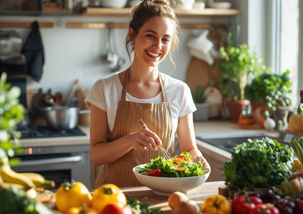 Clinical Nutritionist vs Nutritionist: What's the Difference 11 A smiling woman holds a bowl filled with fresh vegetables, showcasing a healthy lifestyle and vibrant food choices.
