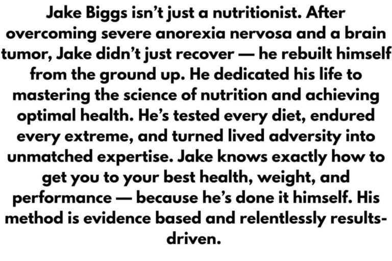 Jake Biggs is a clinical nutritionist in Australia.