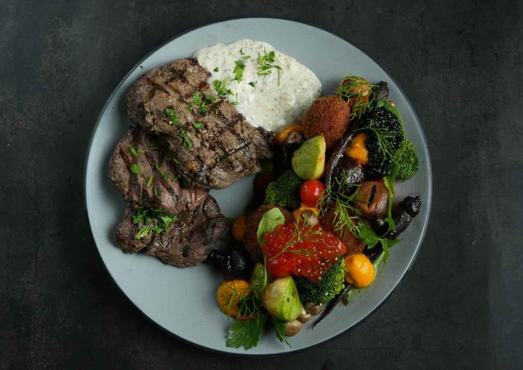 Easy Meals for Weight Loss When You're Short on Time 51 A plate featuring a portion of meat, assorted vegetables, and a side dish, arranged appetizingly.