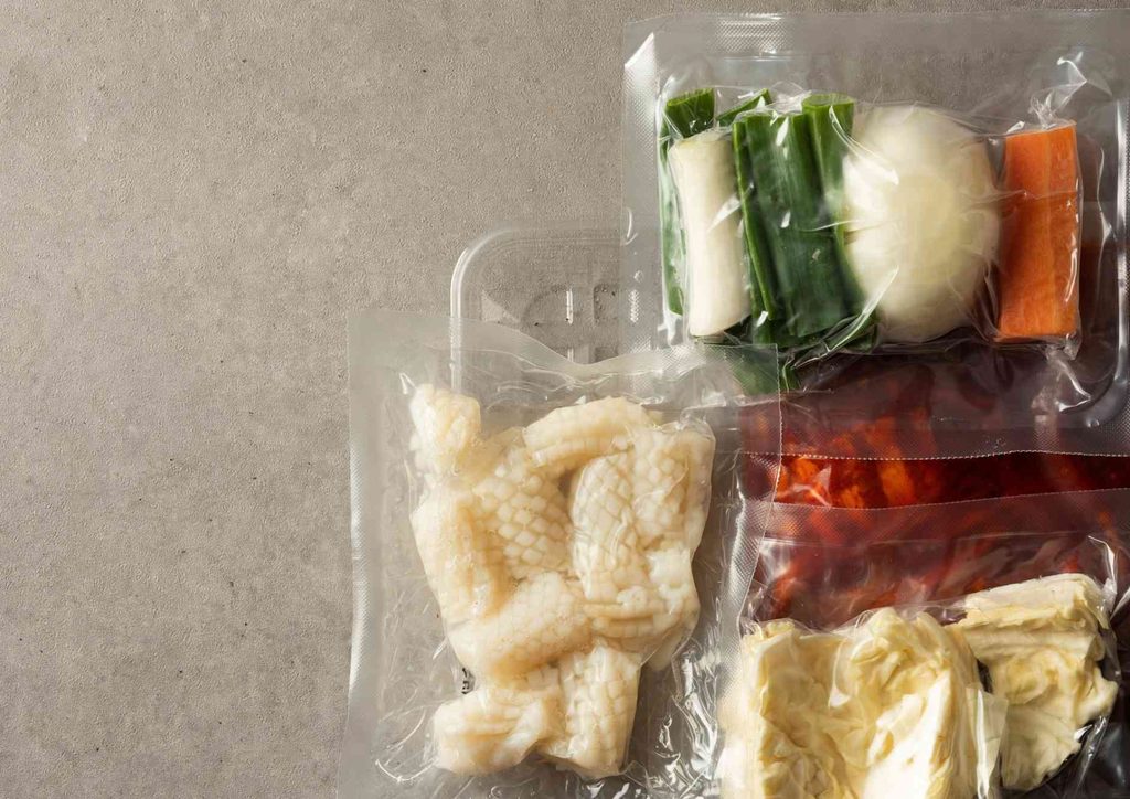 Easy Meals for Weight Loss When You're Short on Time 46 A variety of colourful frozen vegetables including peas, carrots, and corn in a clear plastic bag.