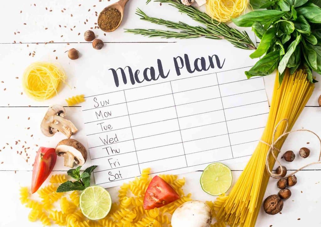 Healthy Meal Plans for Weight Loss: How to Build One That Lasts 17 A meal plan displayed on a white wooden table, featuring a list of ingredients and meal ideas for the week.