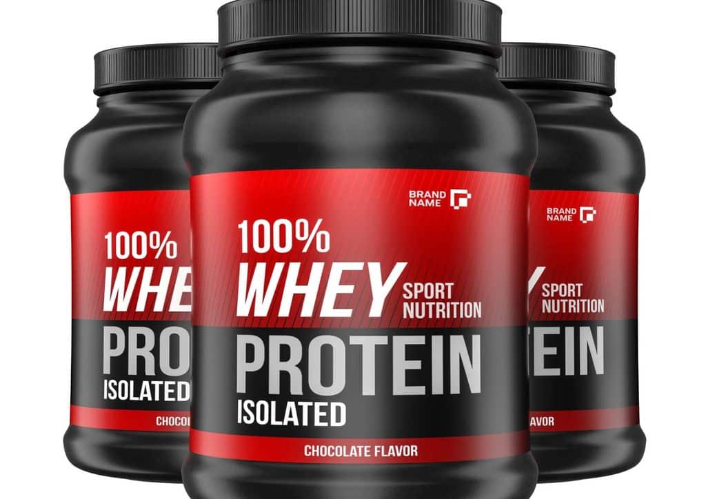 Is Whey Protein Good for Weight Loss? 14 Three bottles of whey protein isolate in varying flavours, displayed on a white background.